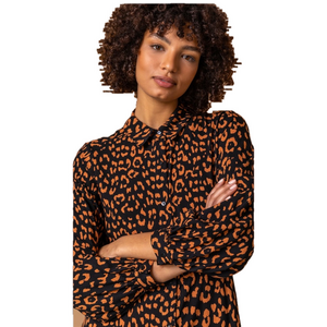 Long Tall Sally Blouse Jersey Knit Fabric Button Down Cheetah Skin Design W S